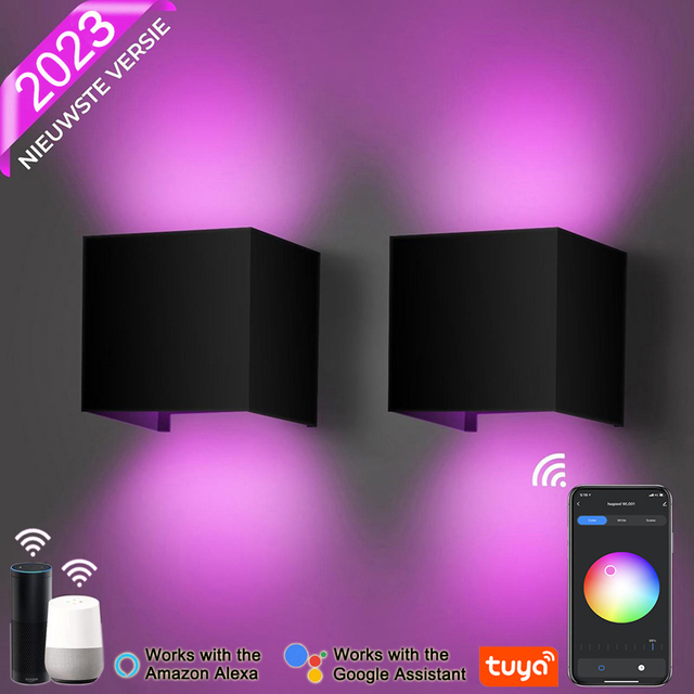 Exterior interior dormitorio moderno lectura arriba y abajo ángulo ajustable controlador de luz Led aplicación lámpara de pared luces controladas por aplicación