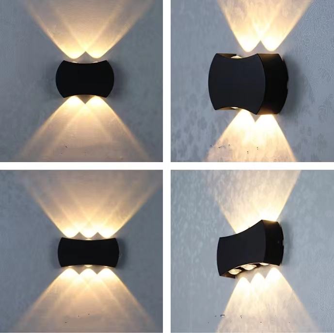 Lámpara LED de pared de arco de luz hacia arriba y hacia abajo de doble cabeza para exteriores, lámpara de pared impermeable para pasillo, escalera, balcón, exterior