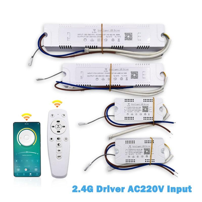 Controlador LED de control de aplicación, transformador LED inteligente remoto de 2,4G (20-40W)X2 (40-60W)X2 para lámpara de araña regulable que cambia de color