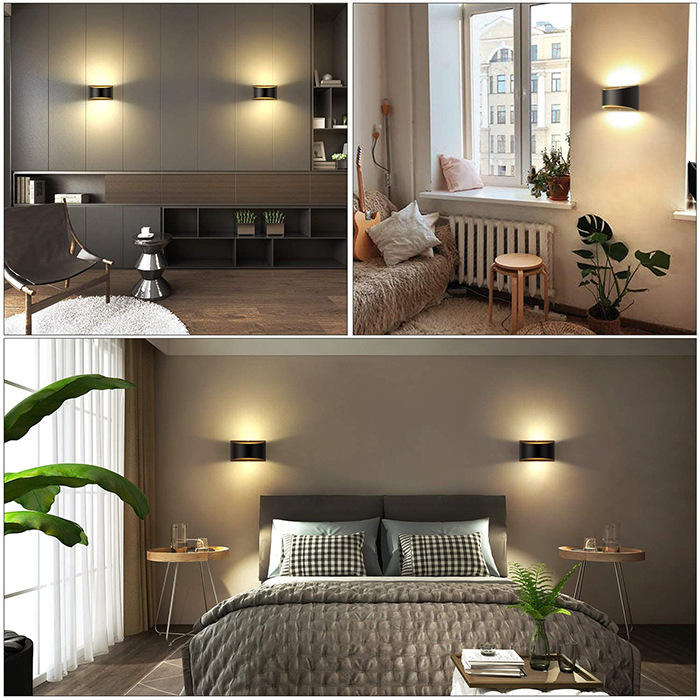 Lámpara de pared LED de 10 W para interiores, lámpara de pared decorativa de aluminio arriba y abajo, aplique de pared LED para dormitorio, iluminación impermeable