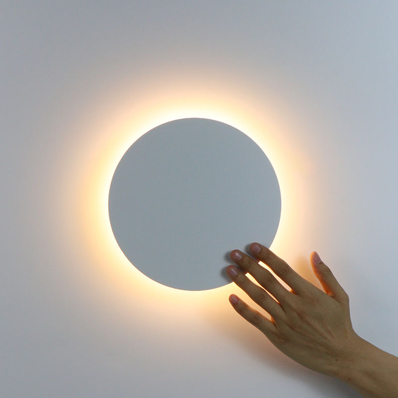 Lámpara LED de pared de 12W AC85-265V, candelabros circulares de pared de luna redonda, accesorios de iluminación para sala de estar, dormitorio, sala de estudio, escalera