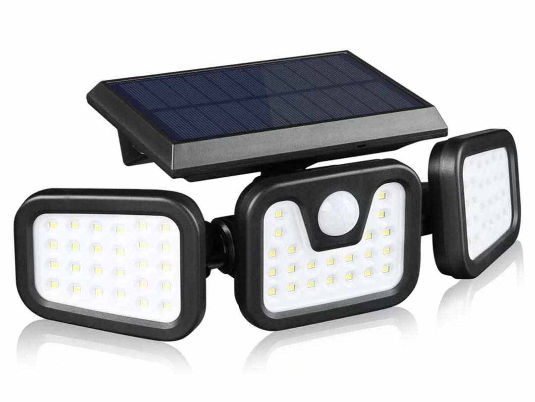 Hagood Exterior impermeable 3 cabezas Luz de pared Tres cabezas 83 COB Sensor solar LED Luces de seguridad alimentadas