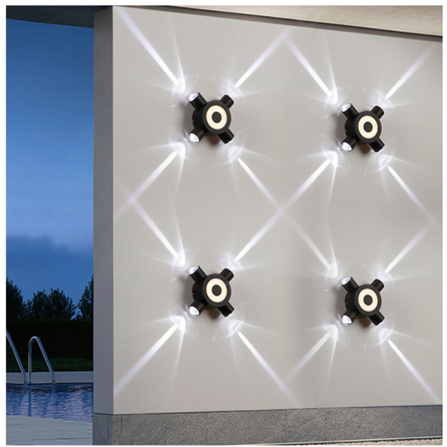 Diseño moderno de estrellas cruzadas, un haz de luz para jardín exterior, lámpara de pared led IP65, resistente al agua, 4W/12W, decoración de pared Exterior