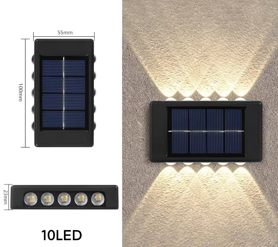  Luz de pared solar de 6LED hacia arriba y hacia abajo, decoración para exteriores, jardín, patio, luz de pared para el hogar, artículos luminosos impermeables para exteriores