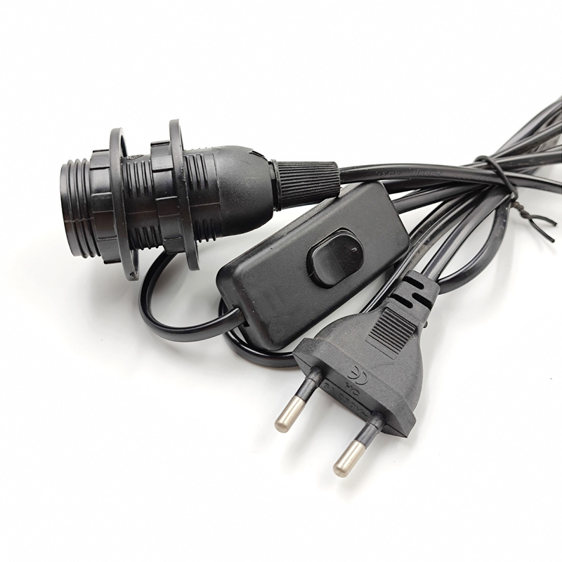 Enchufe de cable de la UE 303 interruptor Cable de alimentación de extensión 303 interruptor E14 doble anillo Cable tornillo Base lámpara LED colgante cabeza bombilla enchufe