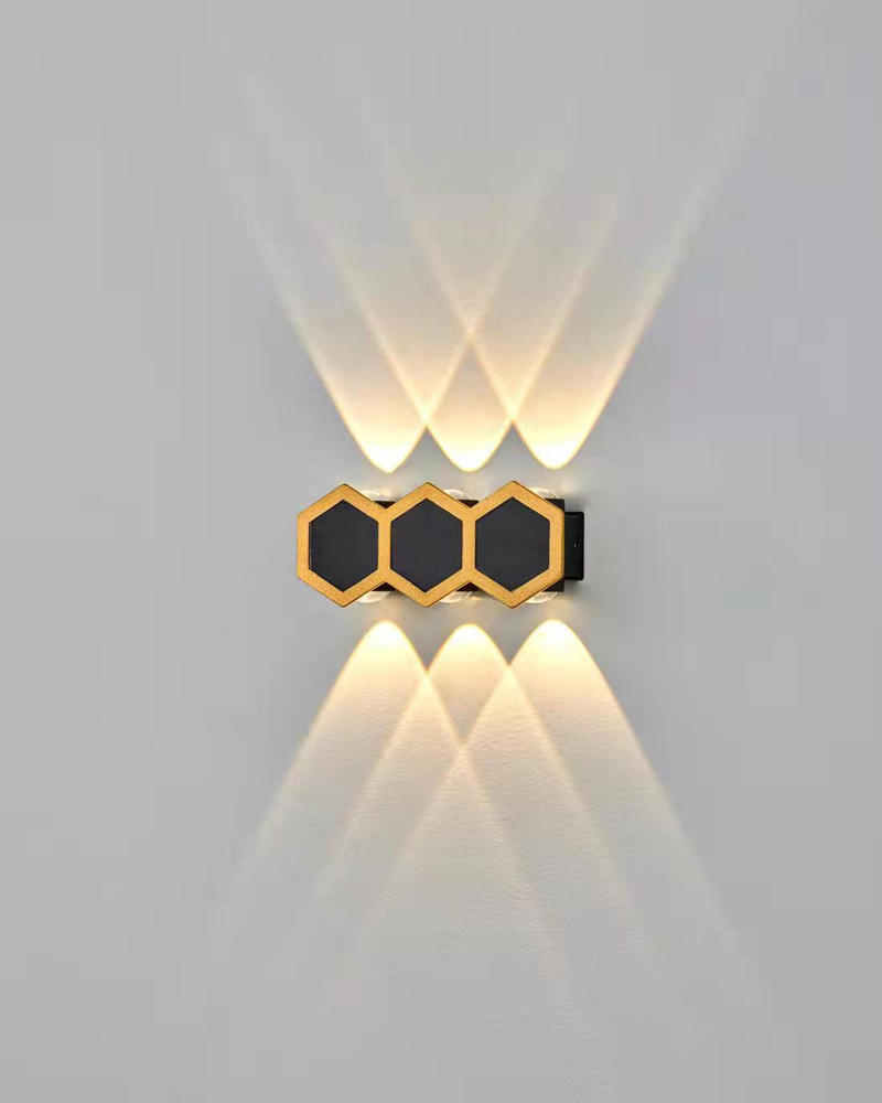 Lámpara de pared de jardín de 2W, 3W, 5W, 6W, 7W, 8W, lámparas de pared Led de nido de abeja dorado y negro, lámpara de cuerpo luminoso arriba y abajo, estilo de iluminación, oficina moderna