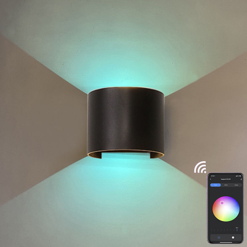 RGB APP 9W Control TUYA APP LED aplique de pared impermeable IP65 porche jardín arriba y abajo lámpara de pared Semicircular lámpara de pared impermeable