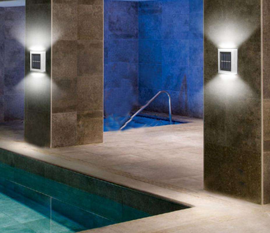 Lámpara solar 2LED IP65, lámpara impermeable para exteriores, lámpara de pared para patio para decoración de jardín y villa