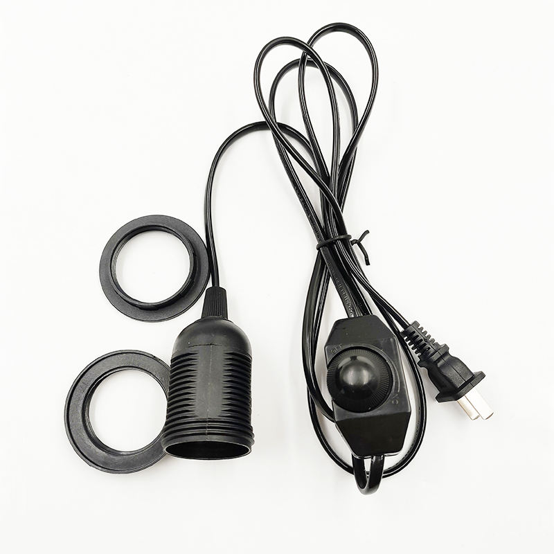Base de portalámparas Edison E26 E27 de plata negra junto a la base de lámpara de mesa de escritorio con interruptor y cable