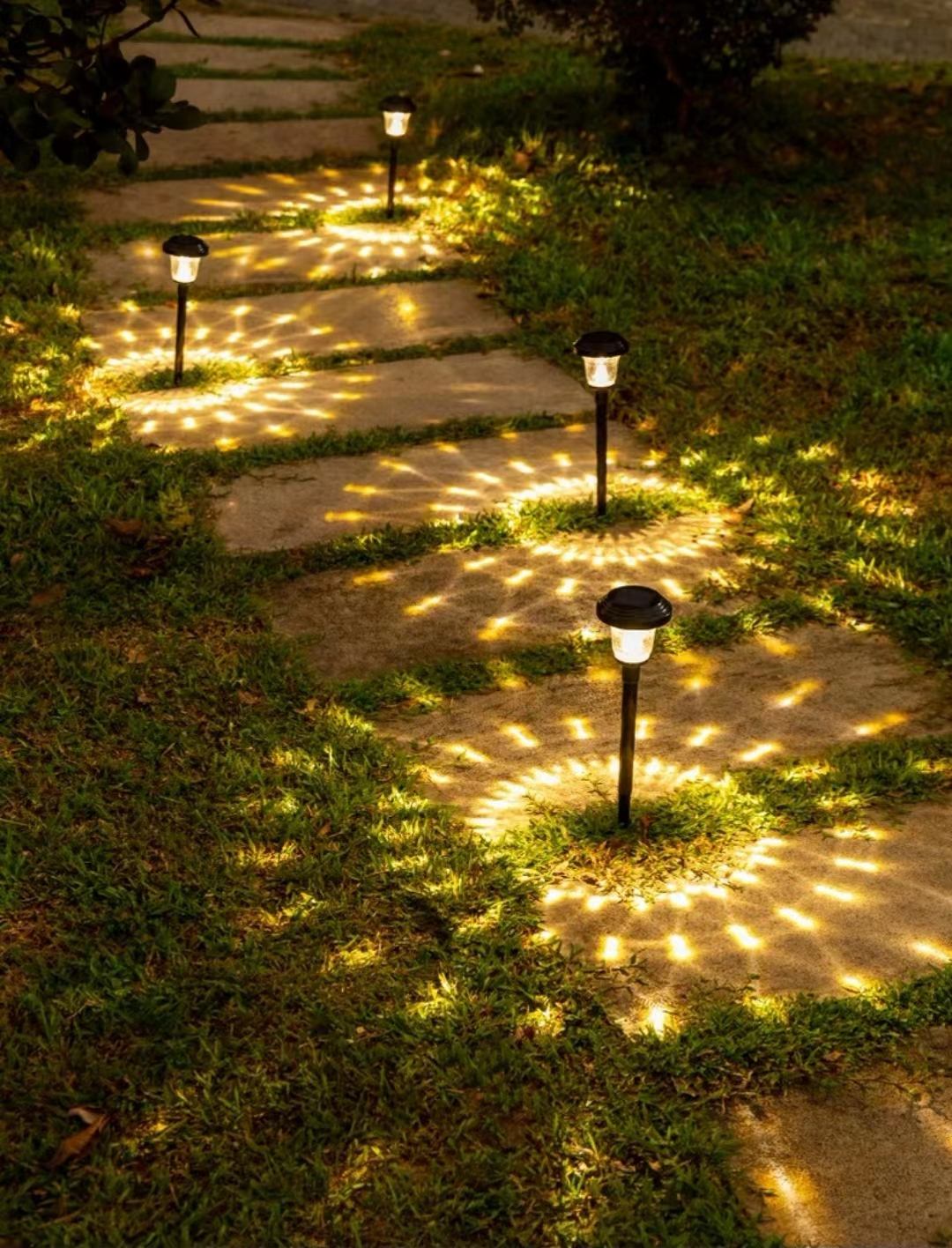 Lámpara solar para césped, luz de cristal, decoración de paisaje de jardín, lámpara de camino insertada, polisilicio monocristalino, batería de 600mah y 1000MA