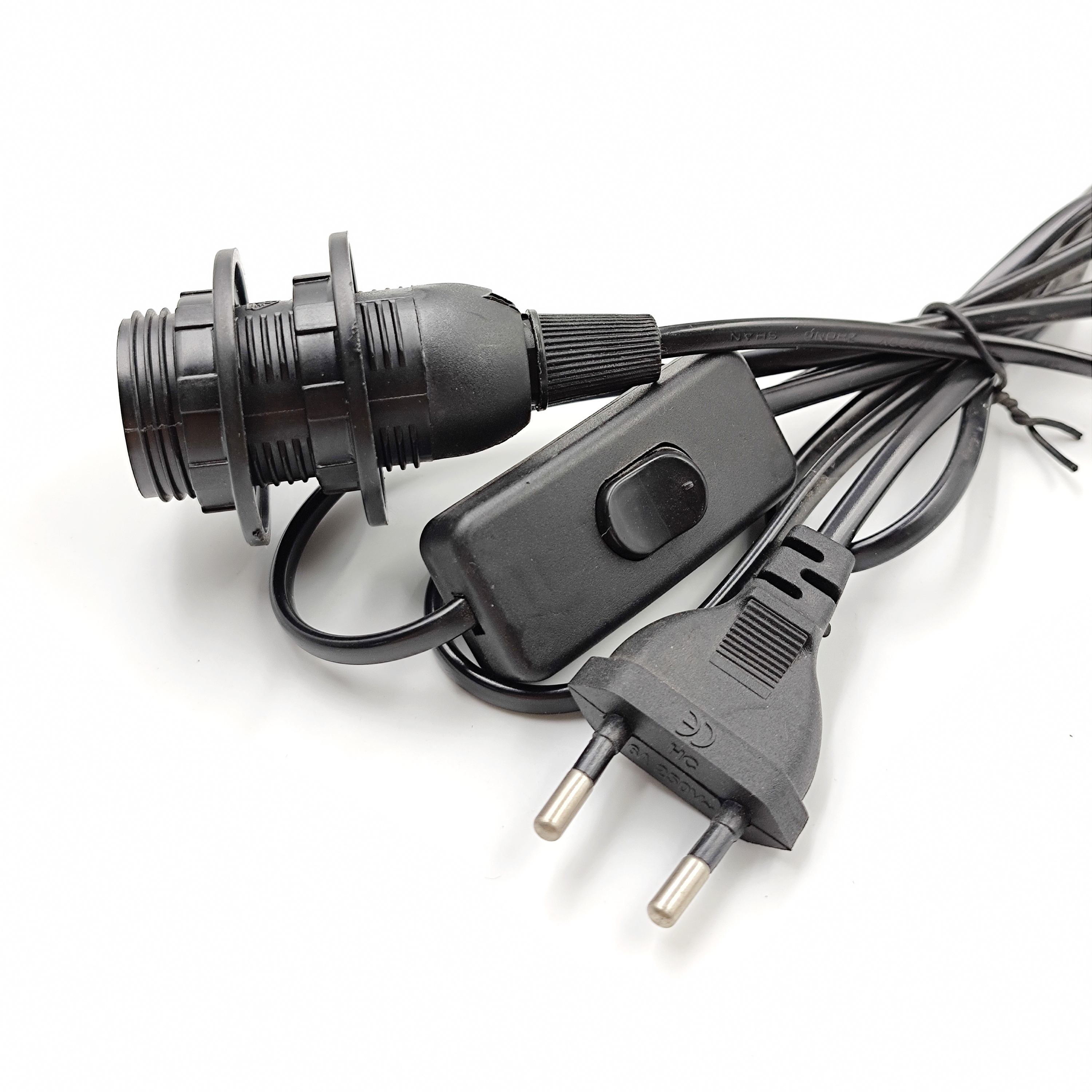 Enchufe de cable de la UE 303 interruptor Cable de alimentación de extensión 303 interruptor E14 doble anillo Cable tornillo Base lámpara LED colgante cabeza bombilla enchufe