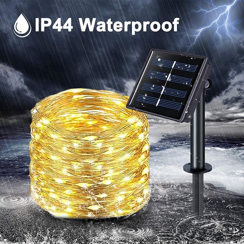 Luces de hadas de cadena solar 200 m Luces de Navidad Guirnalda impermeable al aire libre Lámpara de energía solar Navidad para decoración de jardín.