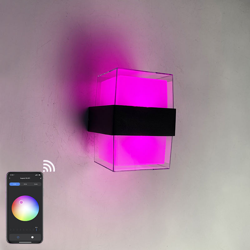 Tuya APP Luz inteligente Acrílico impermeable luz de pared cuadrada IP65 impermeable colorido lámpara de pared decorativa de moda