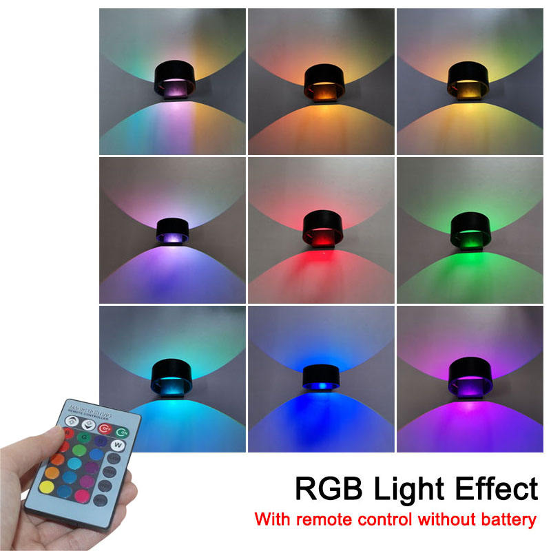 Moderno 3W 7W LED wandlamp RGB aluminio redondo LED arriba y abajo lámpara de pared luces de noche dormitorio