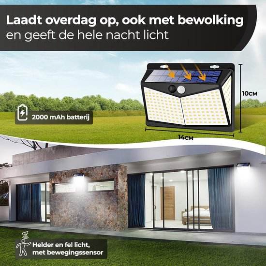 Lámpara solar para exteriores con sensor de movimiento Lámpara de pared solar 208 LED Iluminación de jardín impermeable con sensor para exteriores