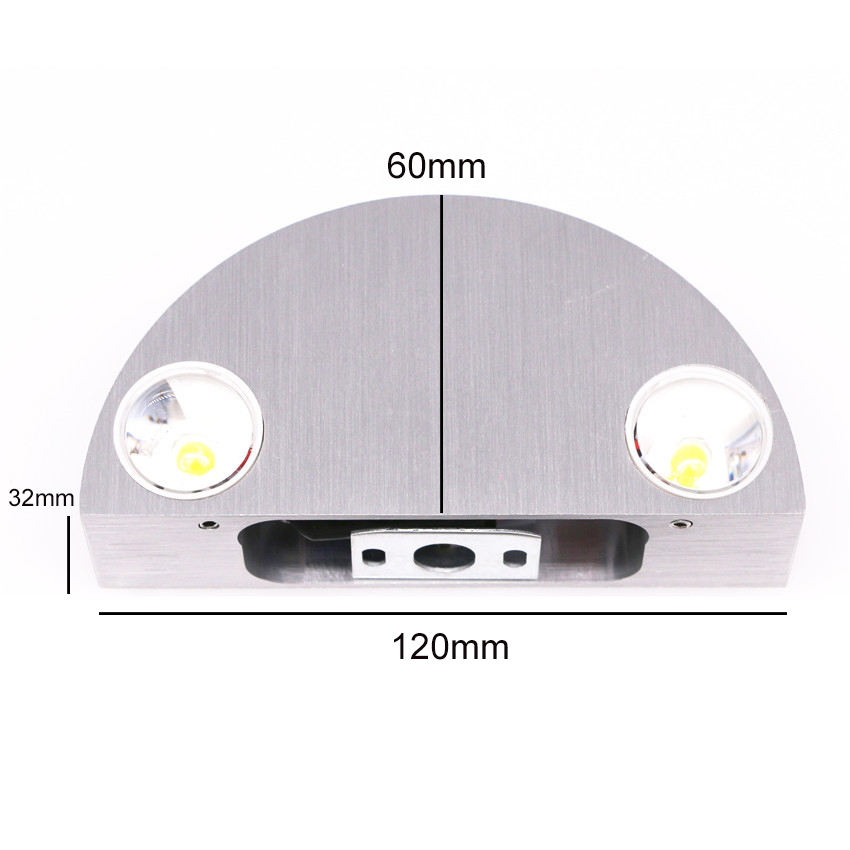Semicírculo 3W LED Lámpara de pared Aluminio Arriba Abajo Luces de pared para dormitorio Pasillo junto a la cama Sala de estar