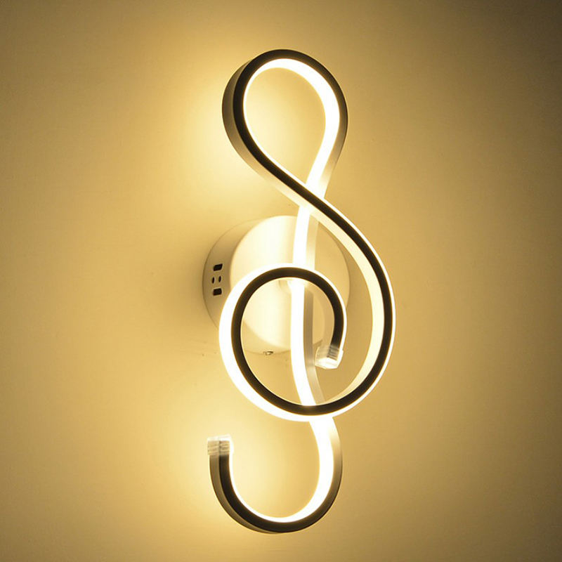 Nota musical, candelabro de pared LED decorativo de aluminio de estilo minimalista moderno, creativo dormitorio, sala de estar, pasillo, luz de pared