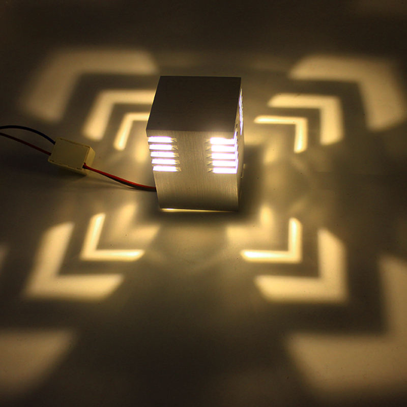 Aplique de pared LED de 3W AC85-265V novedades lámparas de pared luminosas de agujero cuadrado para decoración de escaleras de loft