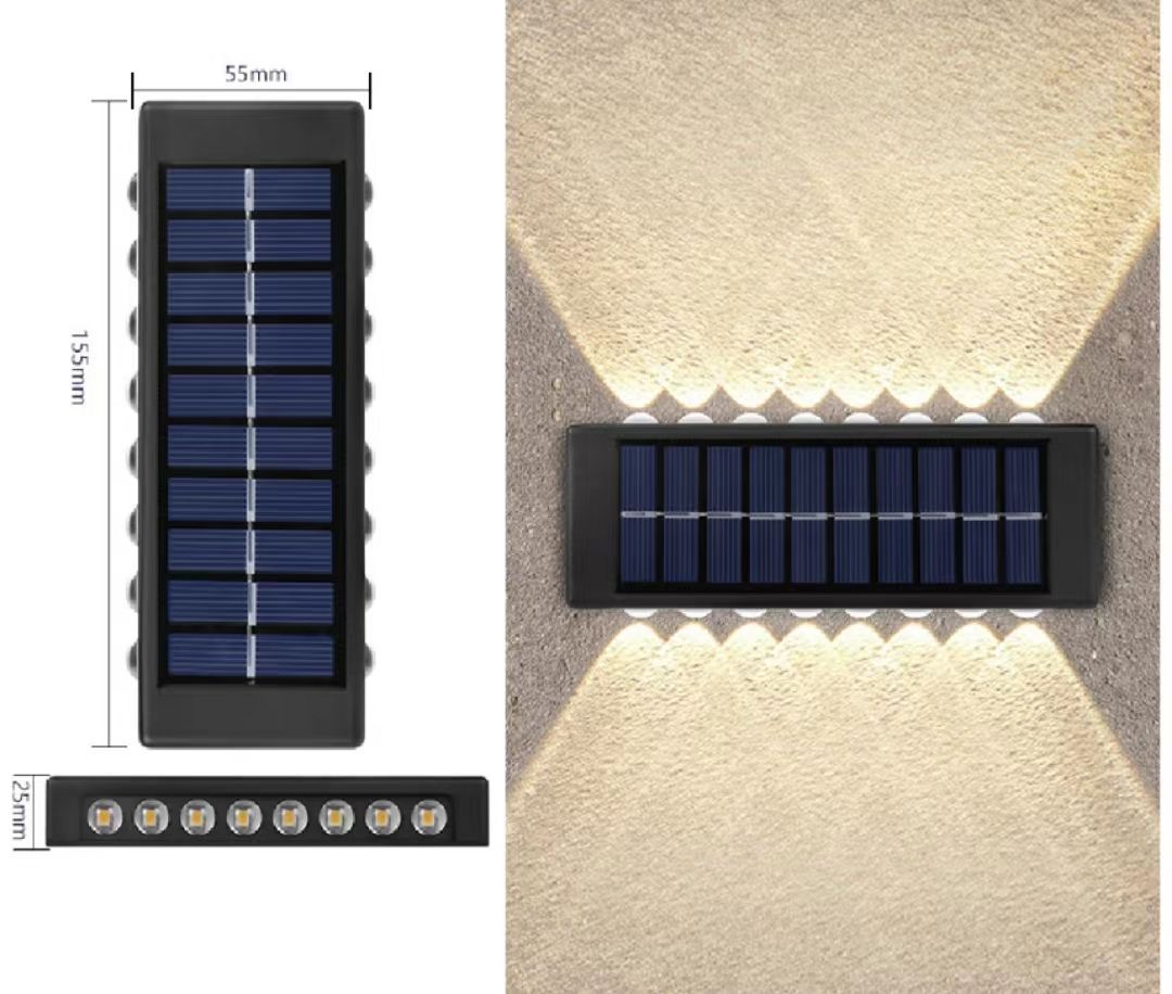 Lámpara solar para jardín al aire libre, lámpara de pared para el hogar, diseño de decoración de pared, nueva lámpara de pared de ambiente luminoso hacia arriba y hacia abajo