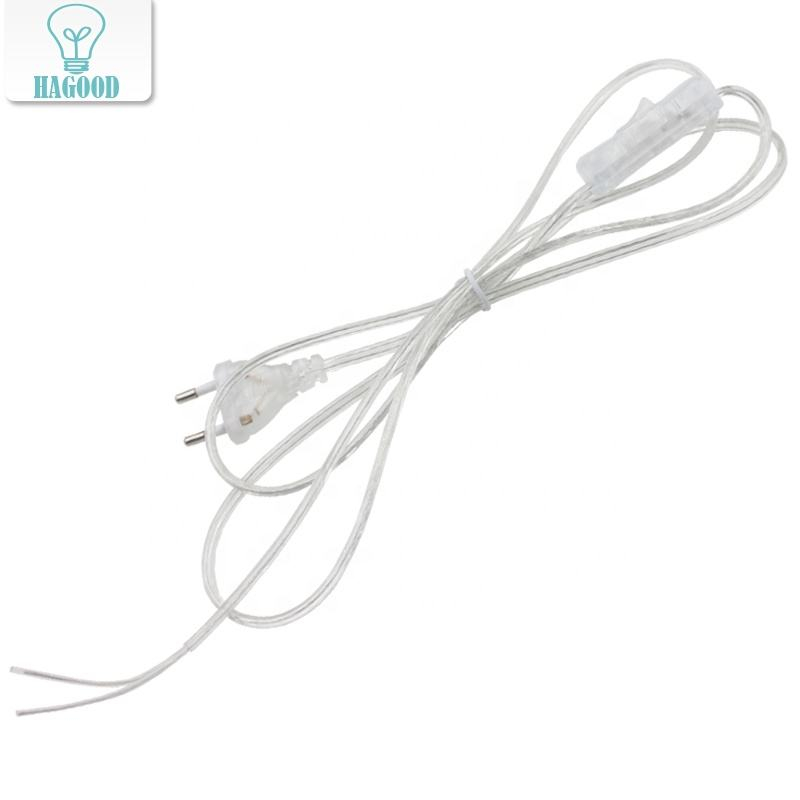 Cable de 2 líneas de 0,75mm, Cable de alimentación de encendido y apagado de 1,8 m para lámpara LED con interruptor de botón, enchufe europeo/estadounidense, interruptor de luz, extensión de Cable transparente