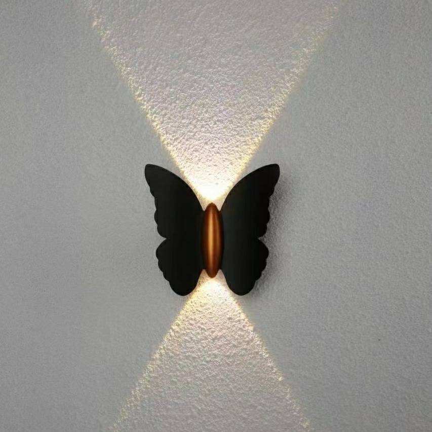 Luz de pared con forma de mariposa de 6W Negro + dorado Arriba y abajo Luminoso Luz exterior Patio Jardín Sala de estar Pasillo Escalera Fondo Lámpara de pared LED impermeable