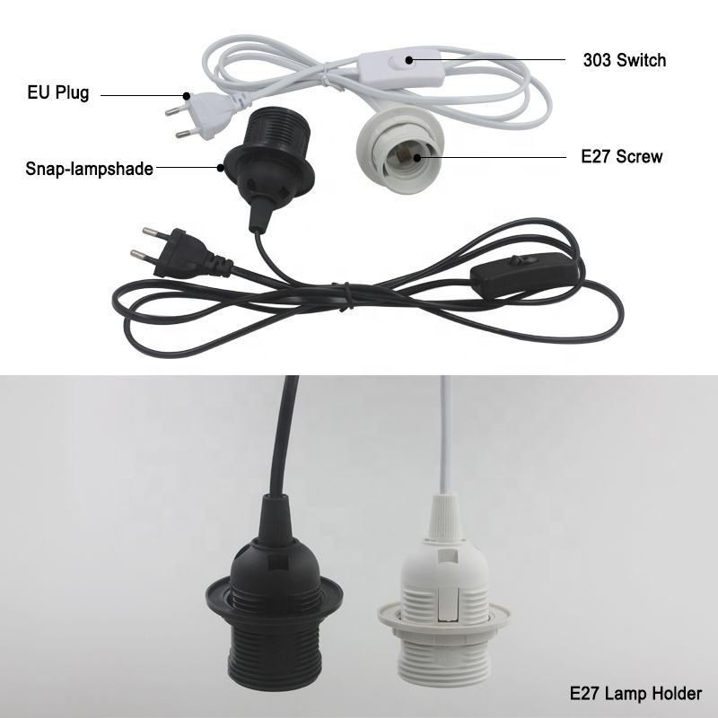 Cable de alimentación de 1,8 M, portalámparas colgante E27, enchufe europeo, interruptor 303, 250V, 4A, para lámpara colgante, enchufe de bombilla LED, apto para el hogar