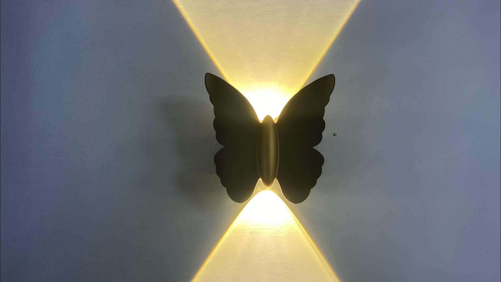 NUEVA lámpara de alta calidad de 6 W, lámpara elegante de mariposa a prueba de agua, lámpara de pared de concha de oro negro y luz nocturna para exteriores