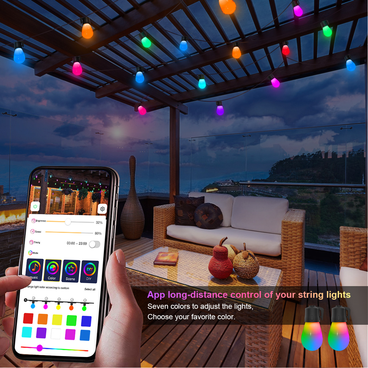 Guirnalda de luces LED solares para decoración de Navidad, bombilla IP65, lámpara impermeable para Patio, guirnalda de vacaciones para muebles de jardín al aire libre