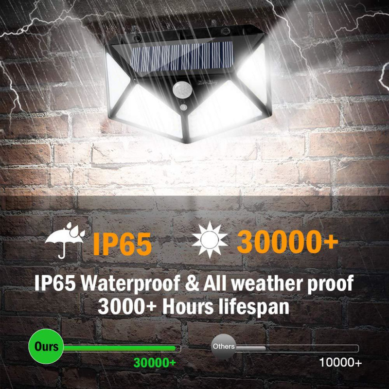 100 LED ip65 luz Solar al aire libre lámpara Solar PIR Sensor de movimiento luz de pared impermeable energía Solar luz solar para decoración de jardín