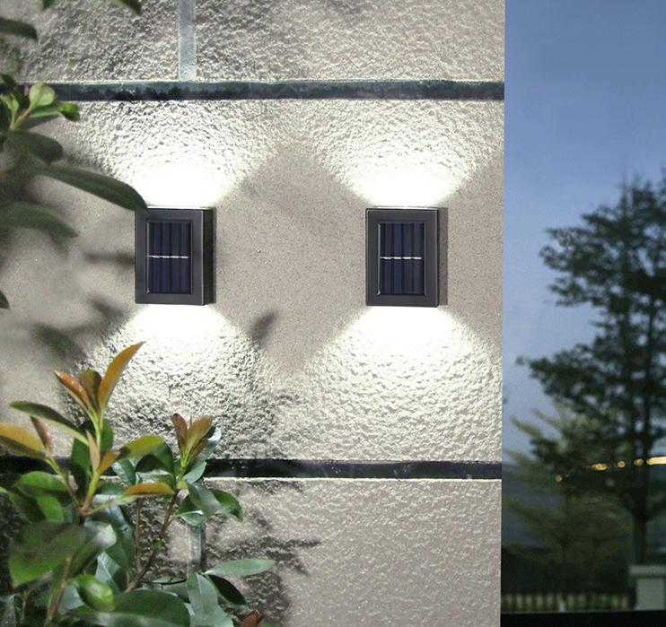 Lámpara de pared solar para decoración de exteriores, jardín, patio, hogar, resistente al agua, arriba y abajo, lámpara de pared luminosa, lámpara de arandela de pared para exteriores