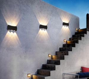 Lámpara LED de pared de arco de luz hacia arriba y hacia abajo de doble cabeza para exteriores, lámpara de pared impermeable para pasillo, escalera, balcón, exterior