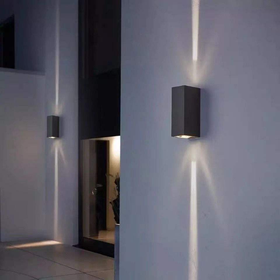 Lámpara Led moderna, haz de luz de carcasa negra, luz de pared impermeable y luz nocturna para exteriores, luces de pared hacia arriba y hacia abajo para el hogar