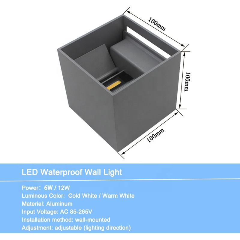 Estilo industrial AC85-265V Impermeable IP65 Haz ajustable Aluminio Exterior LED Cubo Luz de pared impermeable