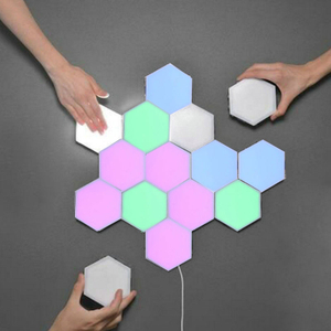 Lámpara de pared hexagonal cuántica de nido de abeja LED colorida con sensible al tacto para dormitorio, sala de estar, escalera, desván