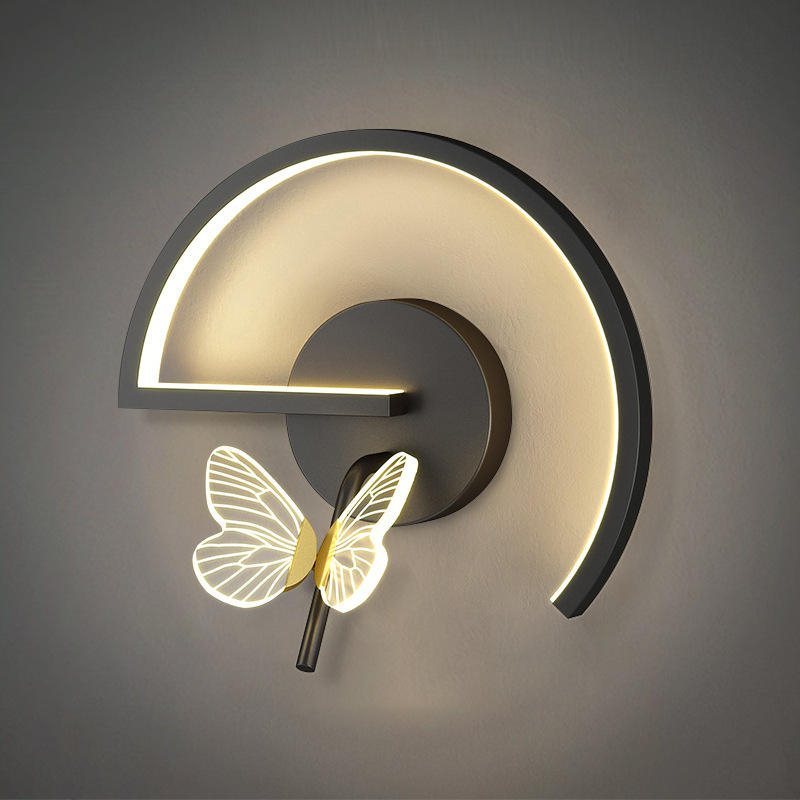 Lámpara de pared de mariposa, dormitorio de lujo, mesita de noche, fondo de sala de estar minimalista moderno, pasillo creativo nórdico, pasillo, TV, interior