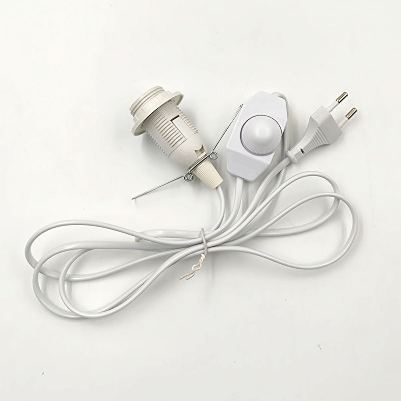 Enchufe europeo, cables de alimentación Vintage, interruptor de línea y bombilla E14, enchufe de luz, cable trenzado, portalámparas, enchufe de sal del Himalaya 301 regulable