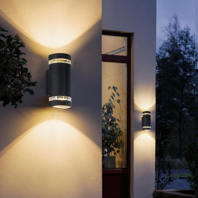 Lámpara de pared para exteriores GU10, lámparas de pared de jardín de inducción con Control de luz LED, iluminación de doble cabeza hacia arriba y hacia abajo, candelabro de balcón para patio