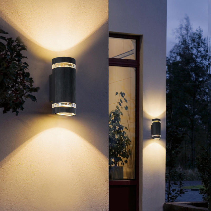 Lámpara de pared para exteriores GU10, lámparas de pared de jardín de inducción con Control de luz LED, iluminación de doble cabeza hacia arriba y hacia abajo, candelabro de balcón para patio
