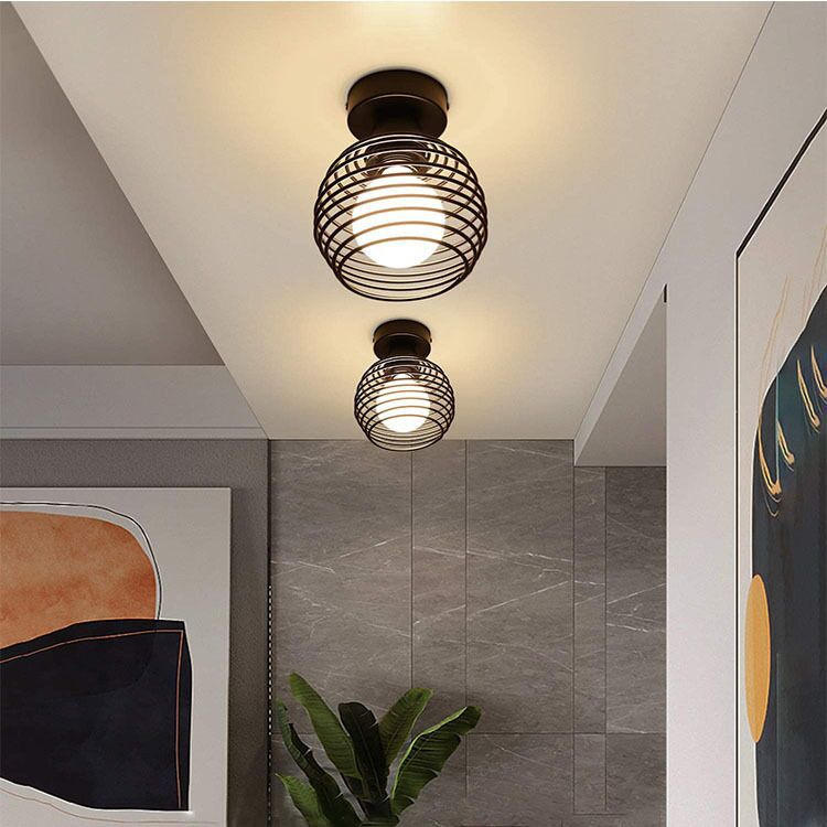 Lámparas de techo E27 de hierro Vintage para interiores, accesorios para pasillo, lámpara de techo LED Retro para interiores, para dormitorio, sala de estar, negro