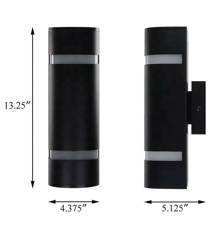 Luz negra moderna a prueba de agua para montaje en pared, aplique de pared de aluminio, 2 luces, luz de pared para exteriores, AC85-265, lámpara de arriba y abajo