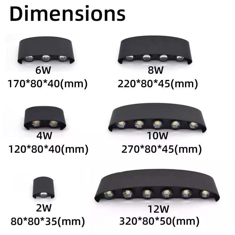 Lámpara de pared impermeable para exteriores, 2W, 4W, 6W, 8W, 10W, 12W, ovalada hacia arriba y hacia abajo, resistente al agua, IP65, para porche y jardín