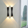 6W Lámpara de pared de jardín Patio moderno Villa Lámpara de pared Jardín al aire libre Arriba y abajo Lámpara de cabeza doble Trompeta de oro Luz de pared LED impermeable al aire libre