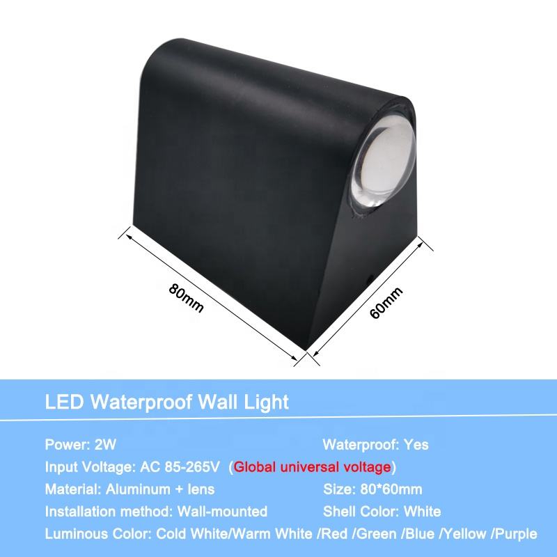 Moderna lámpara de pared LED de 2W para exteriores, resistente al agua, IP65, de aluminio, luz de pared hacia arriba y hacia abajo, aplique de decoración para porche de jardín, luz de 110V y 220V