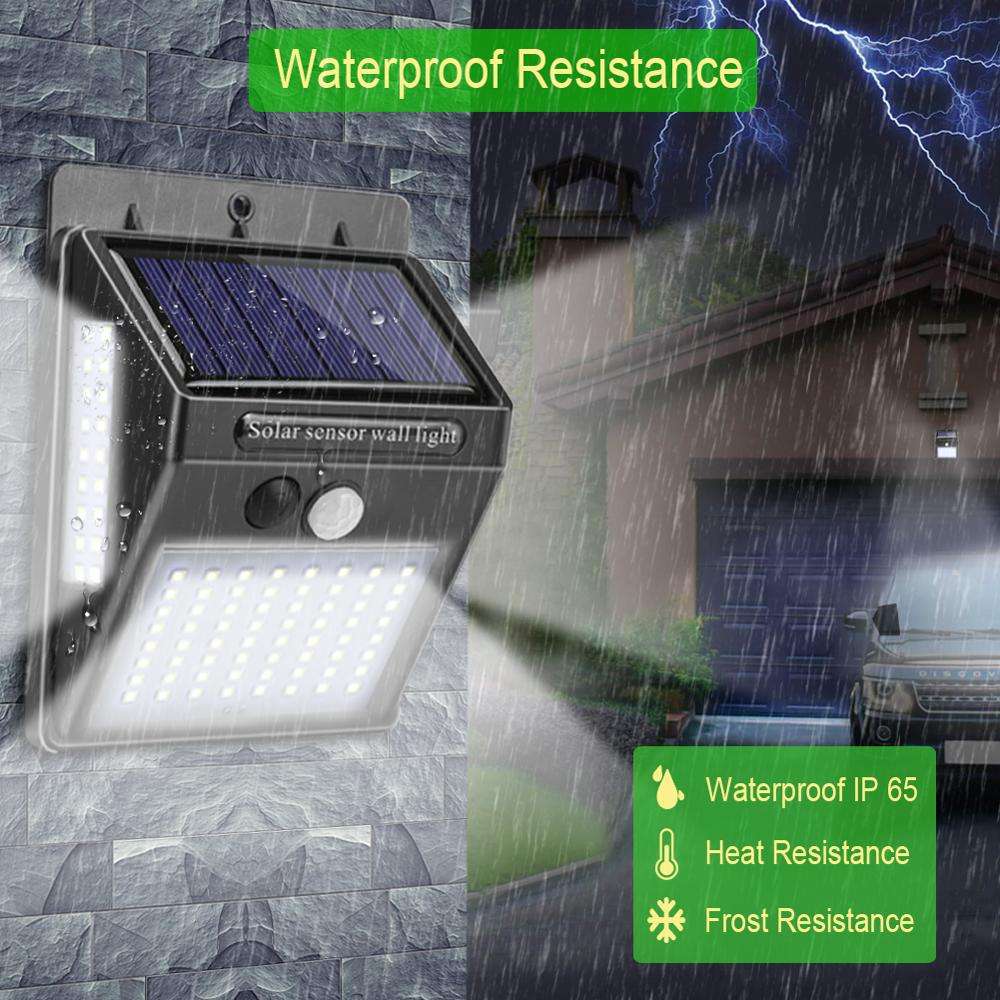 100 LED de luz solar para exteriores Lámpara solar PIR Sensor de movimiento Luz de pared Impermeable Solar Powered Sunlight para decoración de jardín