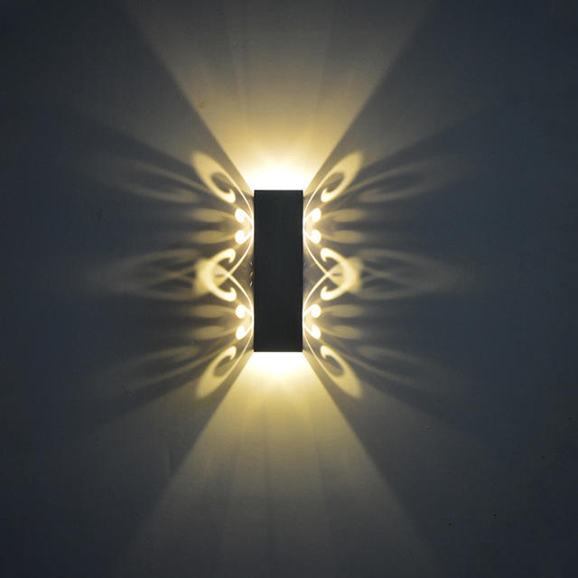 Recién llegado, candelabro de pared led de aluminio con doble mariposa de 6W para luces de pared interiores, luz nocturna de fondo de flores para salón de belleza