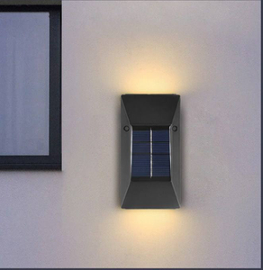 Nueva lámpara de pared solar trapezoidal, luz de pared superior e inferior, lámpara impermeable IP65 para exteriores para patio y jardín