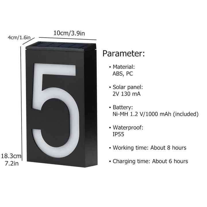 Lámpara solar digital Lámpara digital Número de casa Luz LED Número de casa Dirección Lámpara de porche montada en la pared digital, con batería Lámpara de porche E