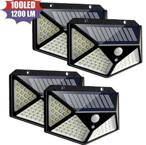 Lámpara de pared solar 100LED para patio, lámpara solar emisora ​​de luz lateral de cuatro lados, lámpara de exterior impermeable de inducción de cuerpo humano