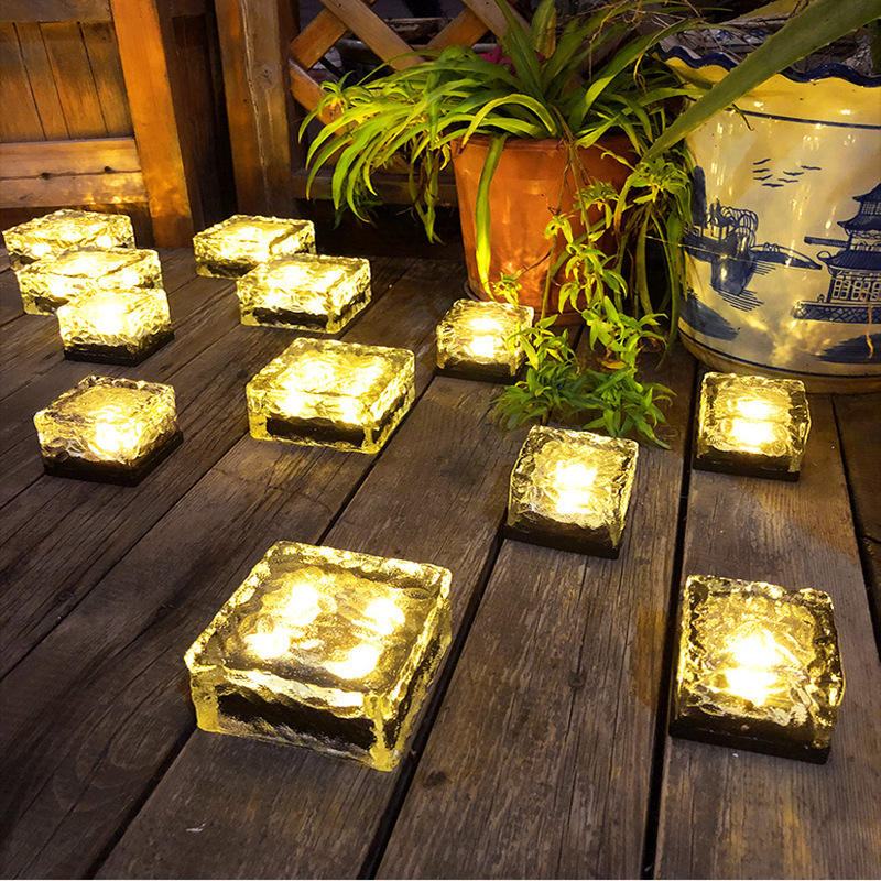 Luces solares de colores, luz en forma de hielo, luz led para exteriores, pared, lámpara solar para azulejos, lámpara cuadrada, luz decorativa en forma de hielo, lámpara enterrada solar, paso impermeable IP65, decoración para exteriores