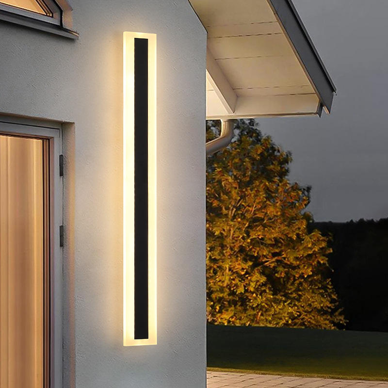 Lámpara de pared de aluminio para interiores de tira larga Simple moderna, lámpara de pared impermeable para exteriores, luz de pared de jardín de 360 ​​grados